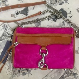 Rebecca Minkoff Barbie pink calf hair and camel leather mac crossbody bag